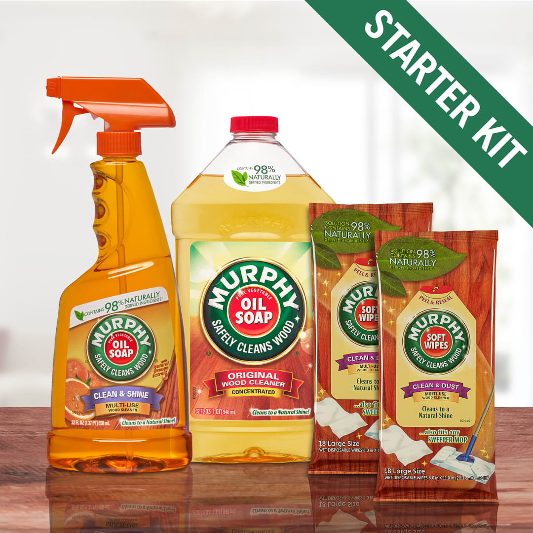 Murphy Oil Soap Wood Cleaner Starter Kit - 32 fluid ounce Pour, 22 fluid ounce Spray, 2 pack of 18 count wipes