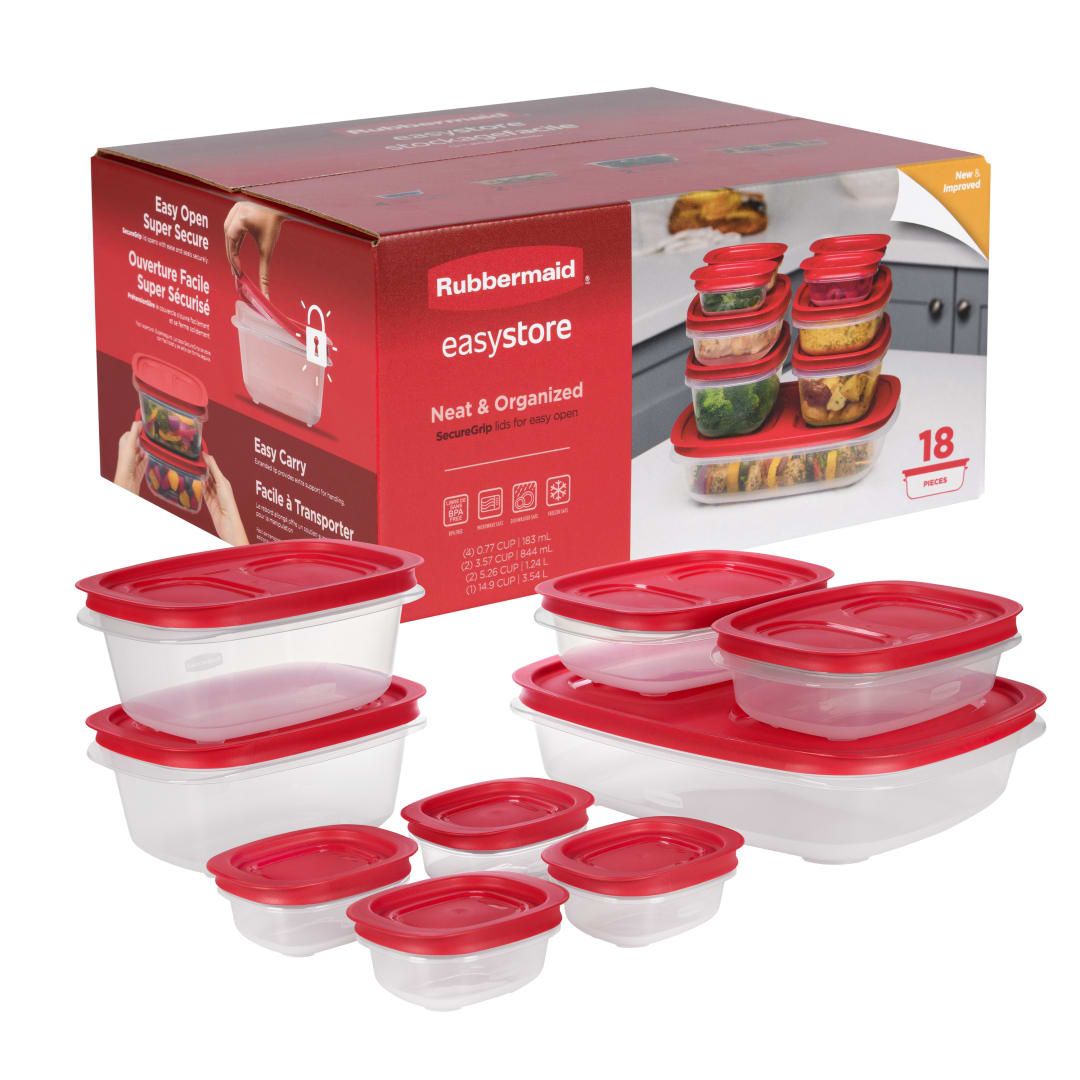 Rubbermaid EasyStore Large Containers, 18-Piece Set, Food Storage Containers, Food Storage Containers with Lids