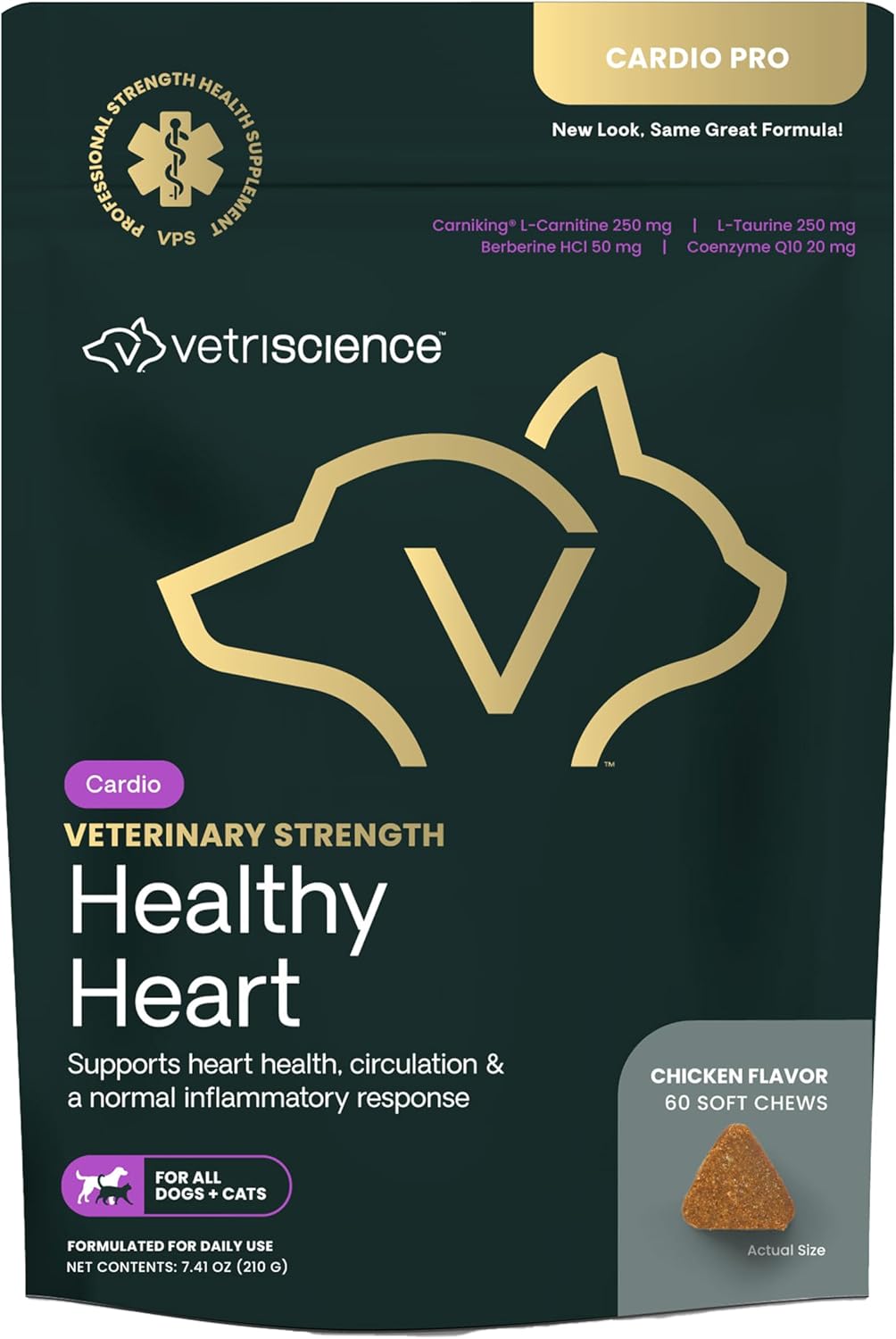 VS VET STRENGTH Healthy Heart Chews, Dogs & Cats, Chicken, 60ct