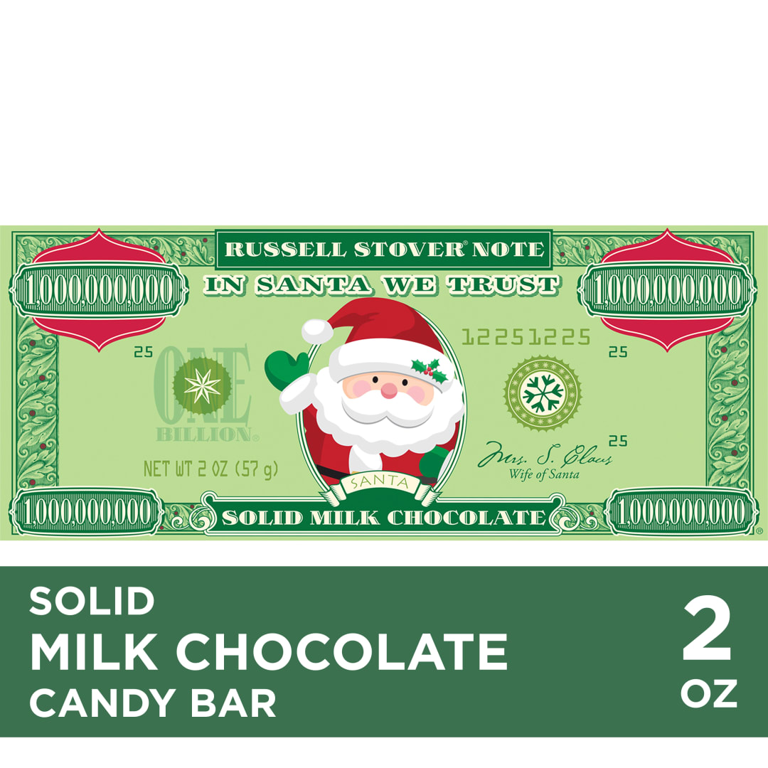 RUSSELL STOVER Christmas Santa Money Solid Milk Chocolate Candy Bar, 2 oz.