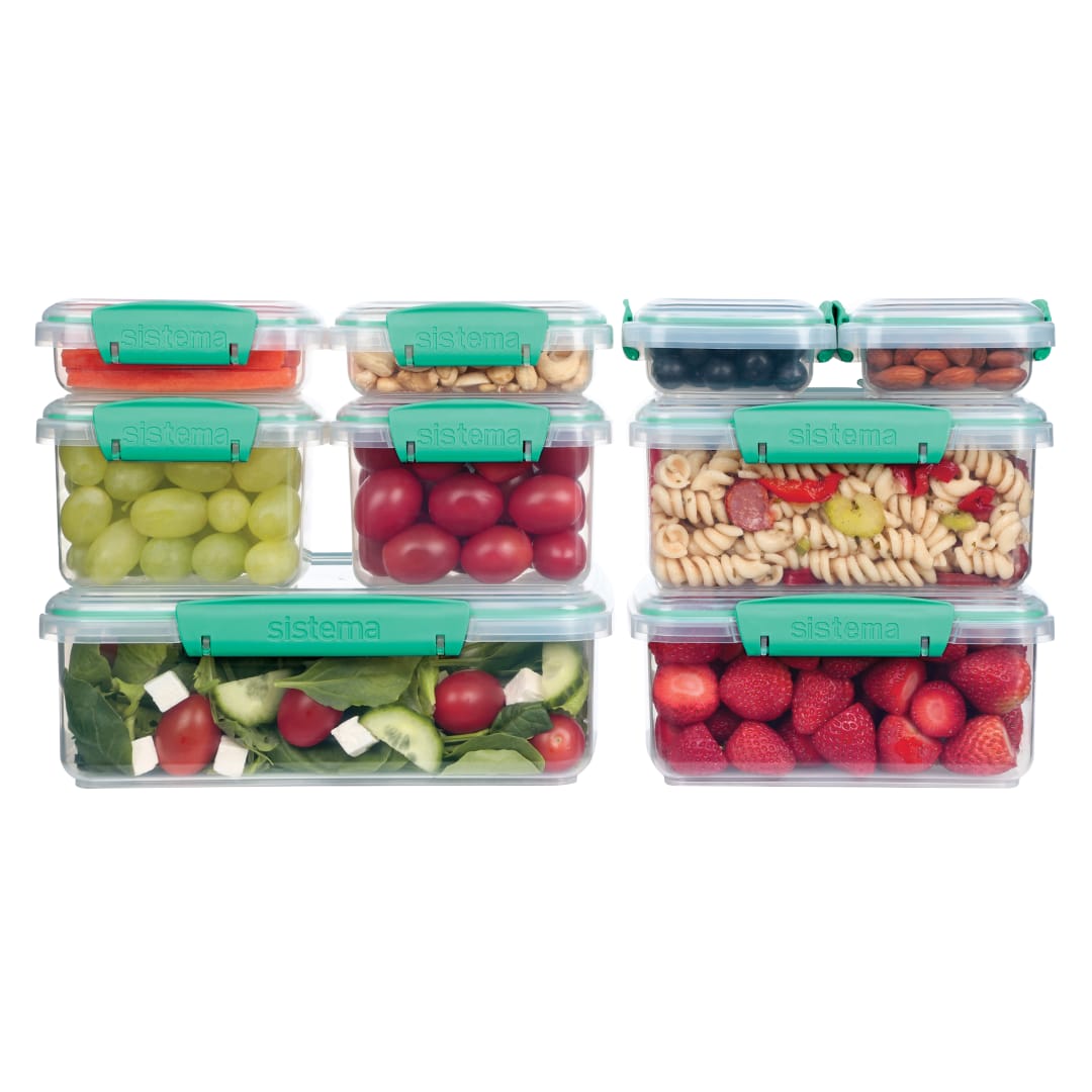 Sistema KLIP Recipientes herméticos para alimentos IT | Recipientes herméticos y apilables para comidas preparadas | Fiambreras escolares y táperes pequeños | 18 unidades (9 recipientes y sus tapas)