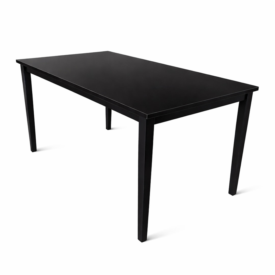 Modern 59 Inch Rectangular Dining Table, Black Finish Solid Rubberwood