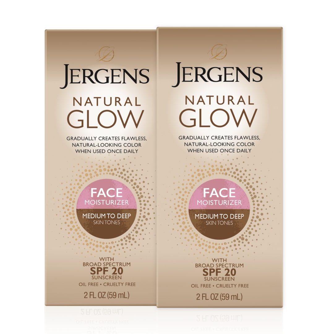 Jergens Natural Glow Face Self Tanner Lotion SPF 20, Medium/Deep, 2 oz, 2pk