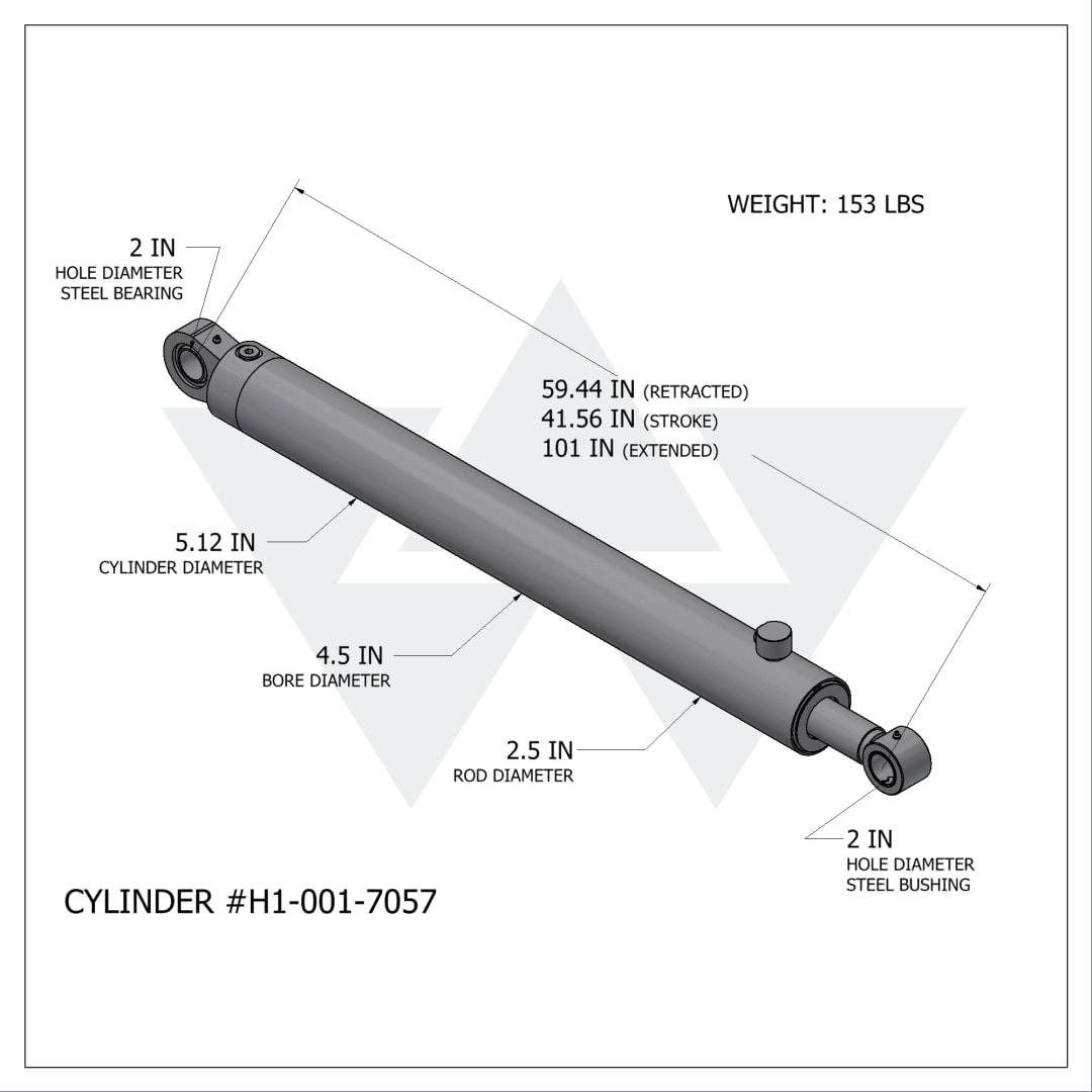 Wastebuilt® Replacement for Heil Cushioned Hydraulic Arm Cylinder (1410074) S/A H (4.5" X 2.5" X 41.56")