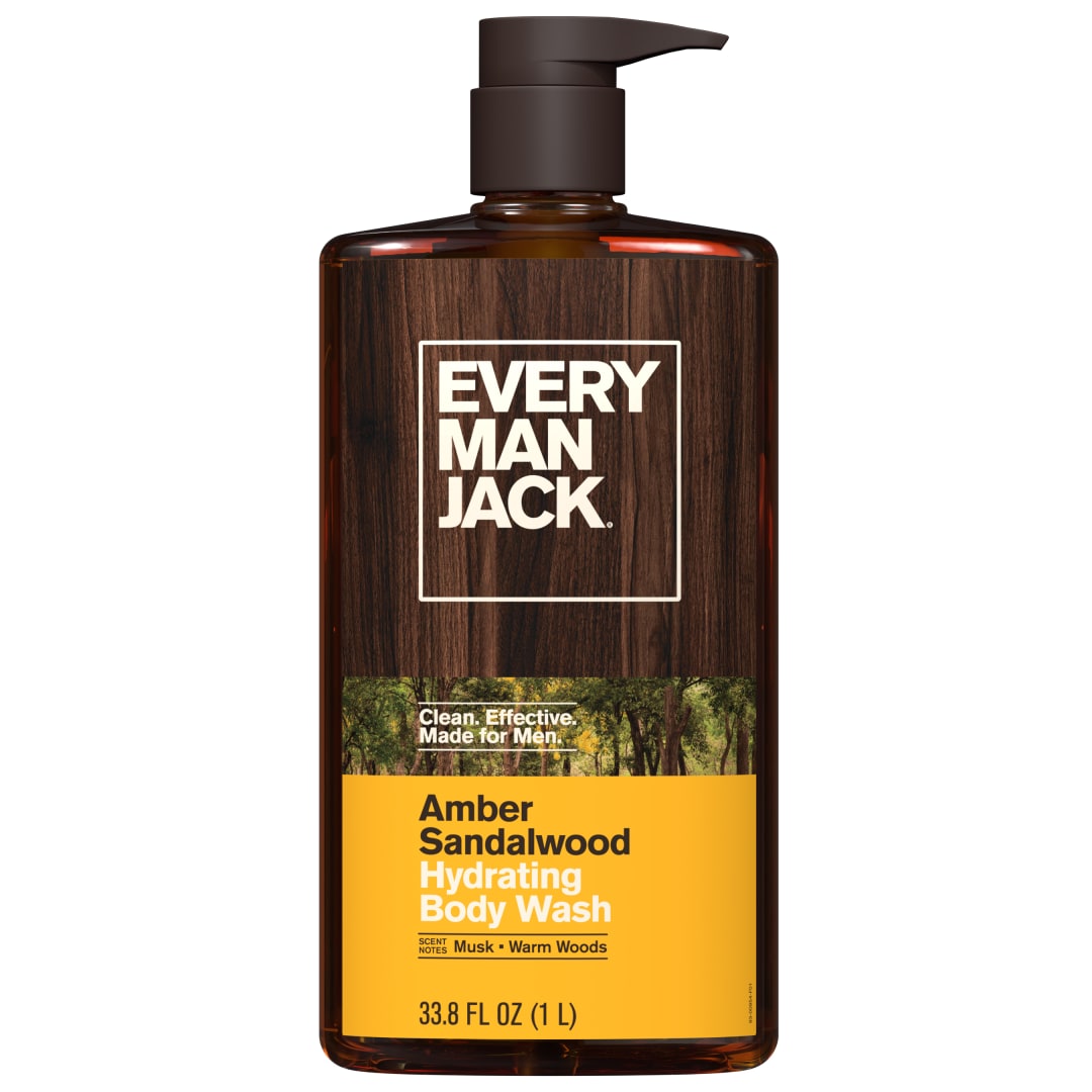 Every Man Jack Amber Sandalwood Mens Body Wash for All Skin Types - Cleanse, Hydrate, and Smell Great - Free of Parabens, Phtalates, and Dyes - 33.8 fl oz
