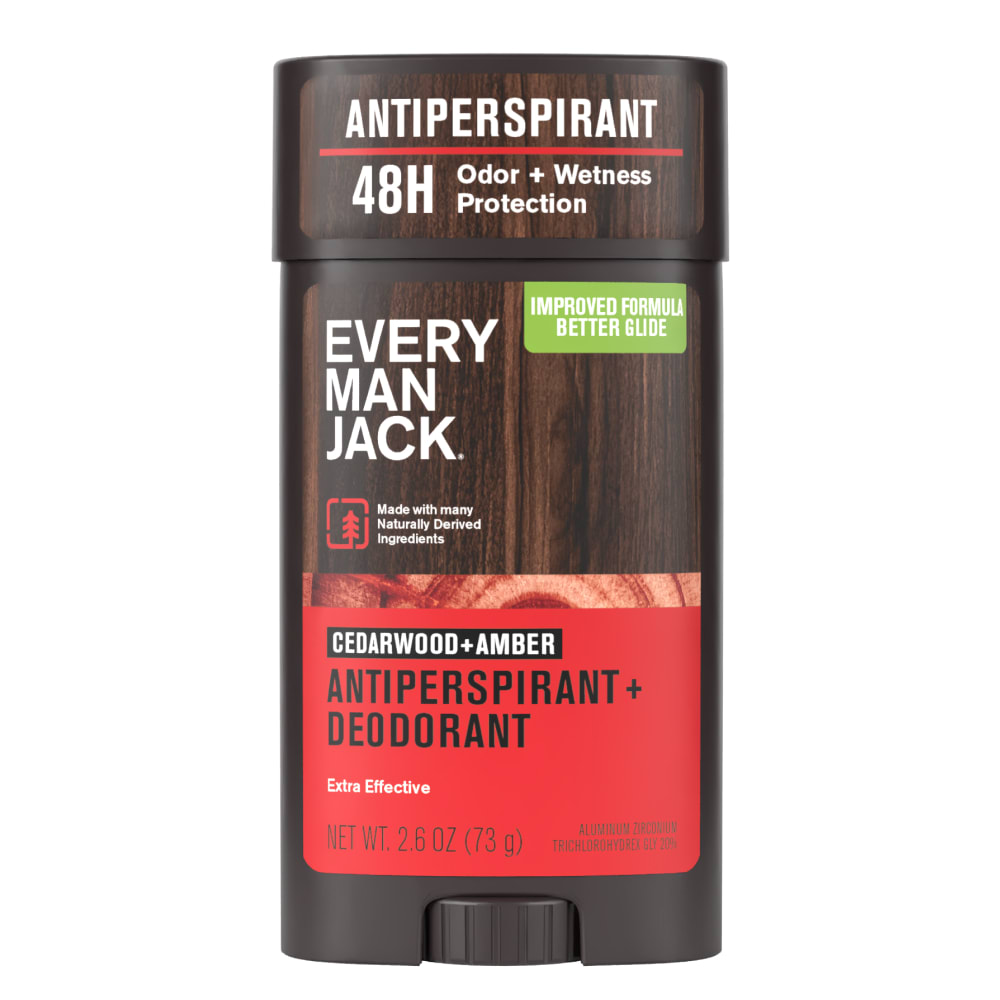 Every Man Jack Men’s Cedarwood Amber Antiperspirant Deodorant - Stay Fresh with Antiperspirant Men’s Deodorant - Odor Crushing, Long Lasting, Plant-Based, and No Harsh Chemicals - 2.6 oz