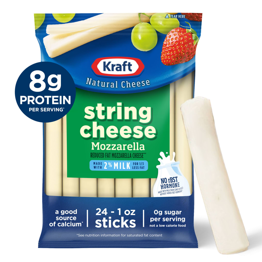 Kraft Natural Reduced Fat Mozzarella String Cheese Snacks, 24 Count Sticks