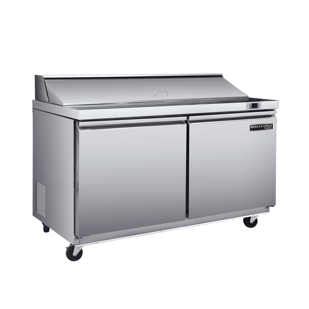 Maxx Cold V-Series 2 Door Refrigerated Mega Top Prep Table, 48"W, 12.8 cu ft, in Stainless Steel (MVR48MHC)