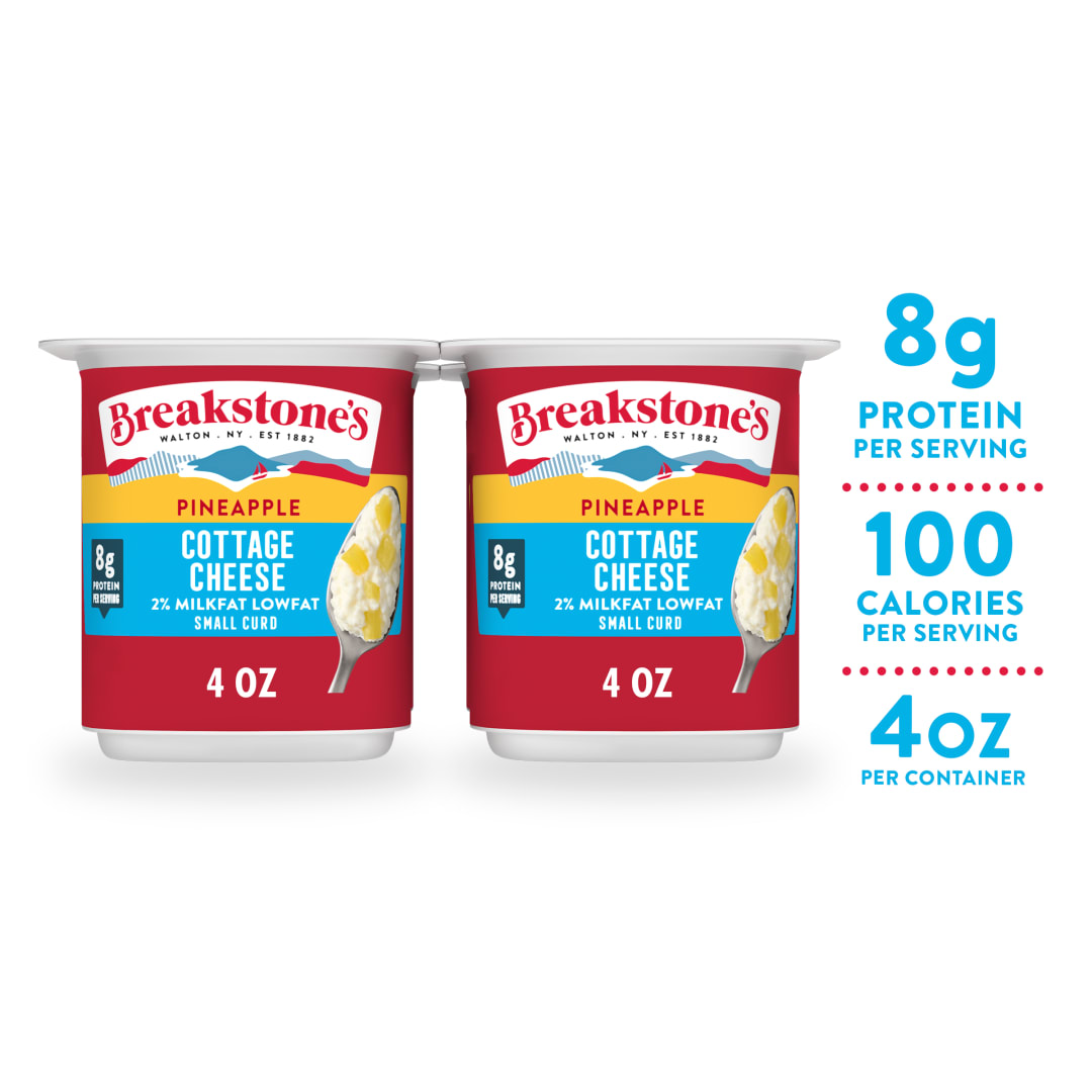 Breakstone's Lowfat Cottage Cheese with Pineapple, 2% Milkfat, Small Curd, 4 oz Cups, 4 Ct