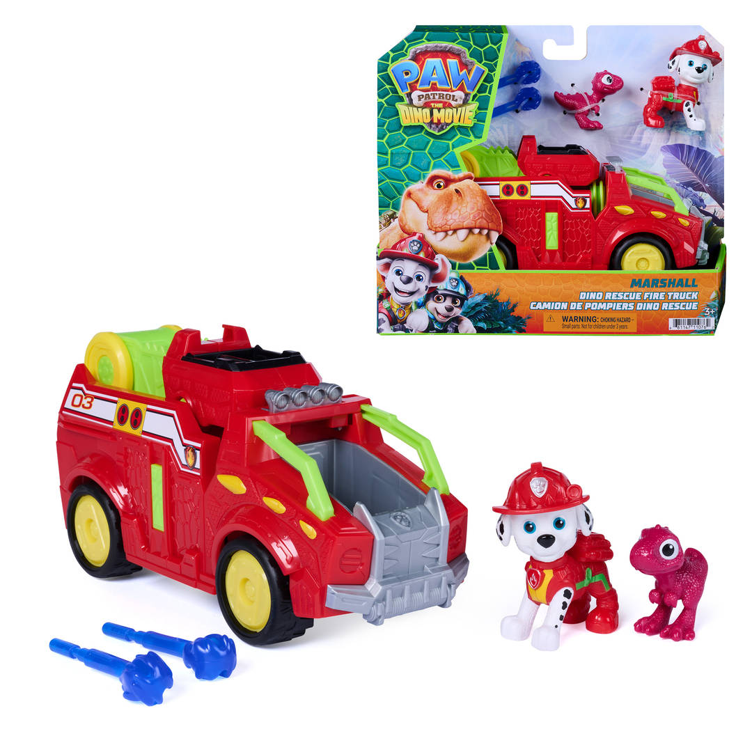 PAW Patrol The Dino Movie Marshall Dino Rescue Firetruck Toy Vehicle