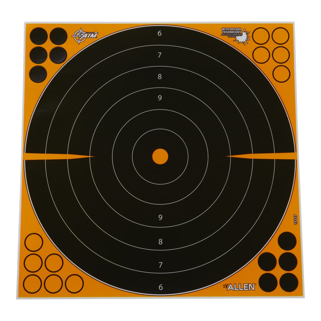 EZ Aim® Adhesive Splash Reactive Paper Shooting Targets, Bullseye, 17.5"W x 17.5"H, 5-Pack, Black/Orange