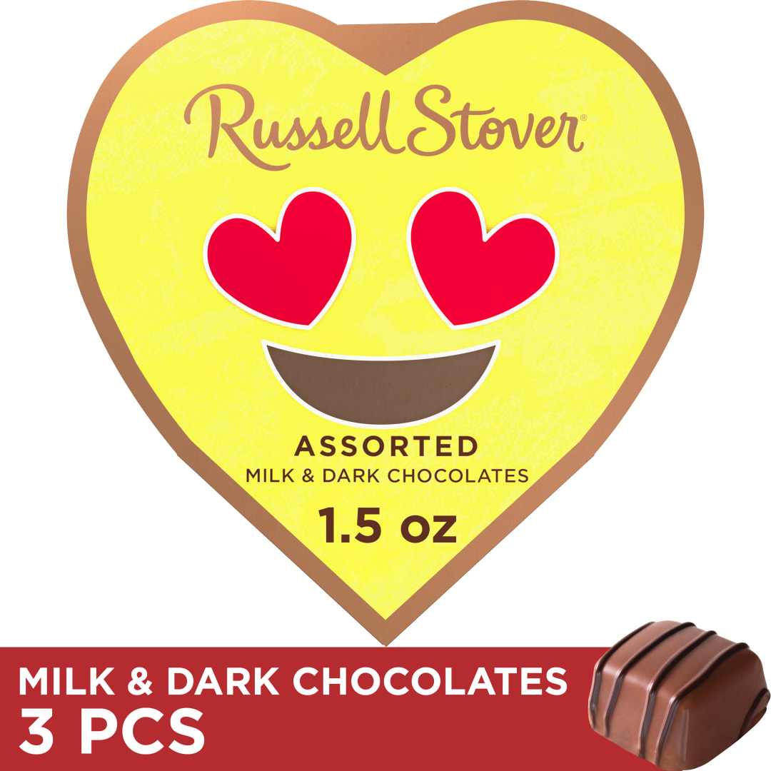 RUSSELL STOVER Valentine's Day Conversation Heart Assorted Milk & Dark Chocolate Candy Gift Box, 1.5 oz.