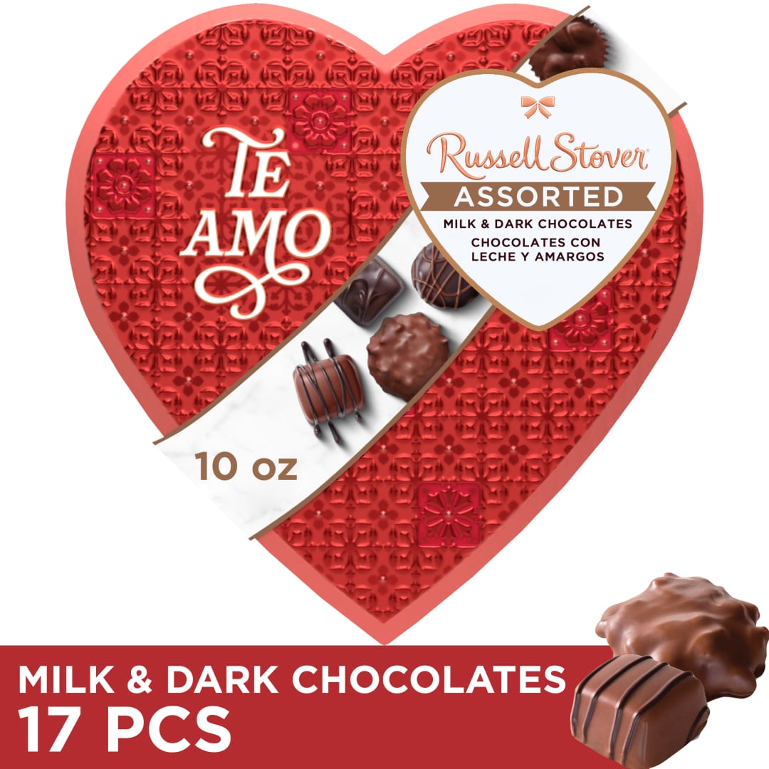 RUSSELL STOVER Valentine's Day "TE AMO" Assorted Milk & Dark Chocolate Candy Gift Box, 10 oz.