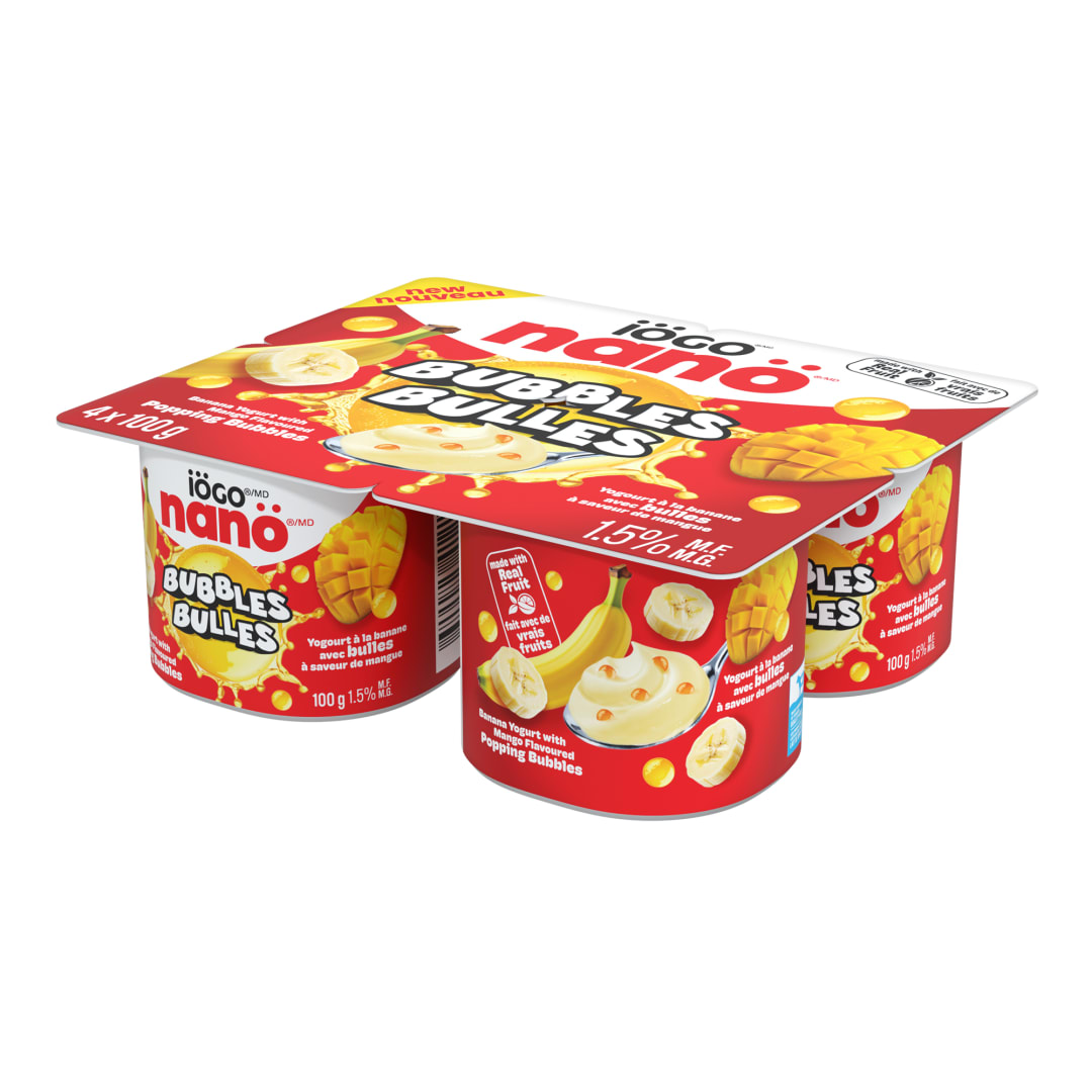 iÖGO nanö Bubbles Banana Yogurt with Mango Bubbles 1.5%, 4x100g