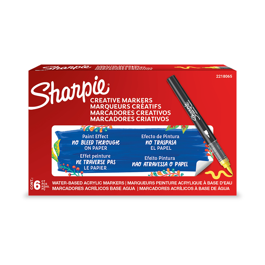 Sharpie Creative Marker Acrylic Paint Pens | Brush Tip Water-Based Paint Markers | Yellow | No-Bleed Ink Writes on Most Surfaces | School & Revision Supplies | 6 Count