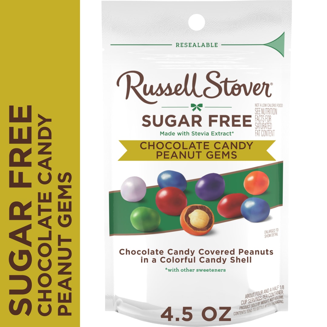 RUSSELL STOVER Sugar Free Chocolate Candy Peanut Gems, 4.5 oz. bag