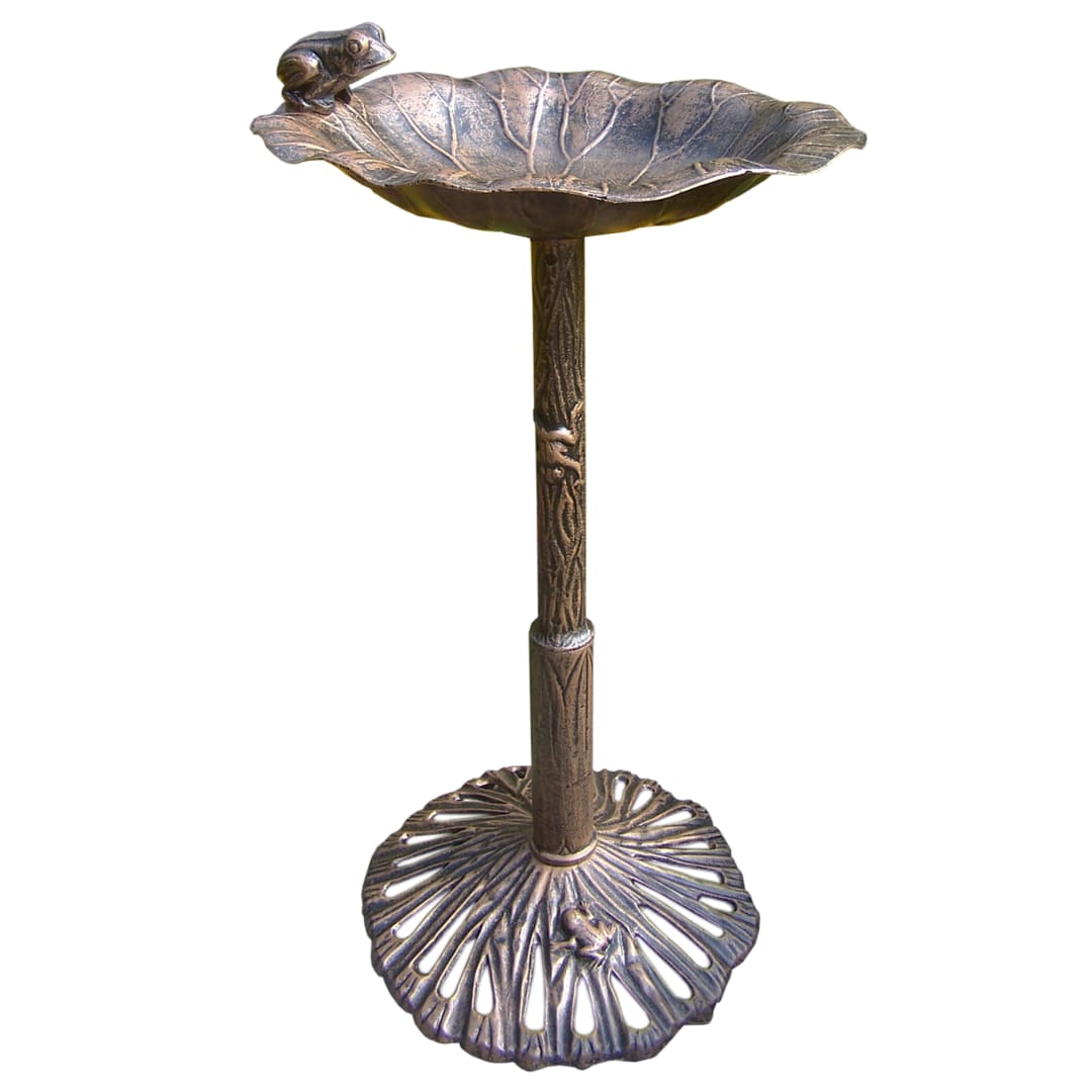 Round Cast Aluminum Metal 35-in Bronze Bird Bath with Frogs