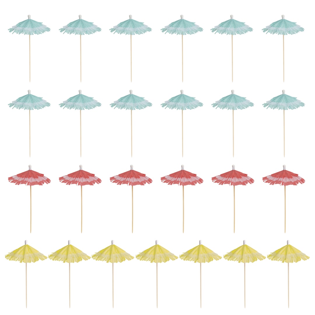 Assorted Fringed Paper and Birch Drink Umbrellas, 25ct