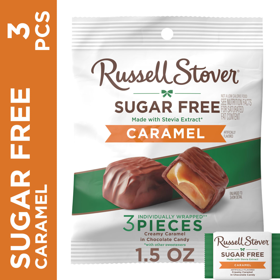 RUSSELL STOVER Sugar Free Caramel Chocolate Candy, 1.5 oz. bag