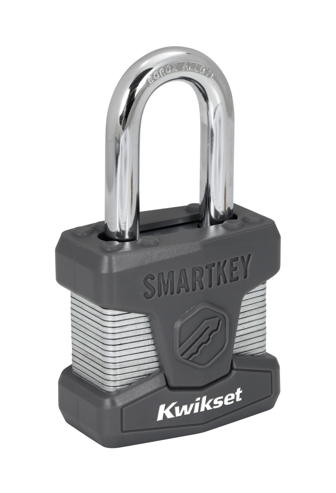 Kwikset SmartKey Re Keyable Laminated Steel Padlock with Boron Carbide Shackle, 2 in Body, 1-1/2 in Shackle, 1 Pack