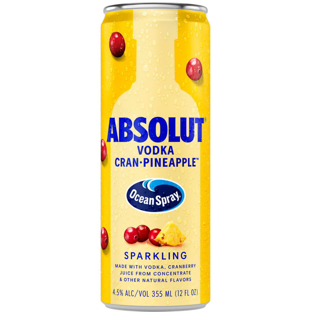 Absolut Ocean Spray Cran-Pineapple Ready to Drink Flavored Cranberry Pineapple Vodka Cocktail, 4 Pack, 12 oz Cans, 9 Proof