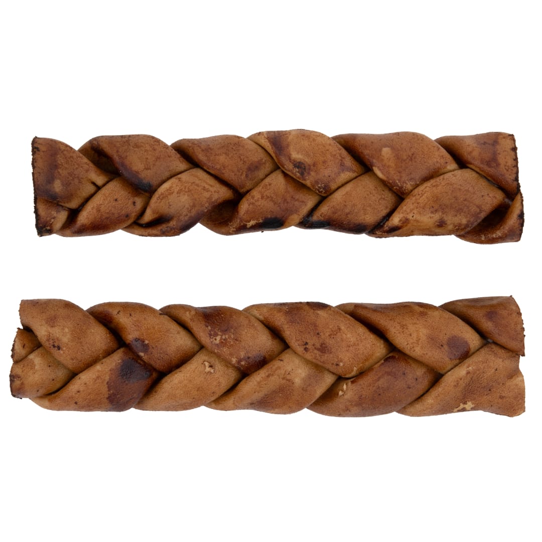 Pet Factory 100% USA Made Beefhide Braids, Peanut Butter Flavored, 7", 2 Pack