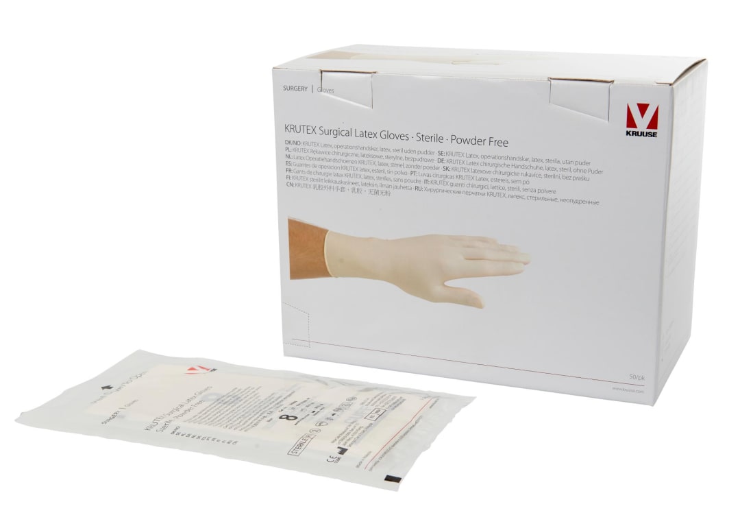 KRUTEX Powder-Free Latex Surgical Glove, Natural, Size 8, Sterile