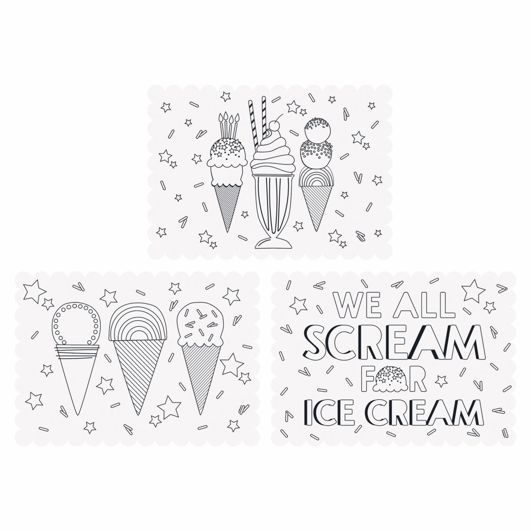 Pastel Ice Cream Paper Coloring Placemats, 6ct