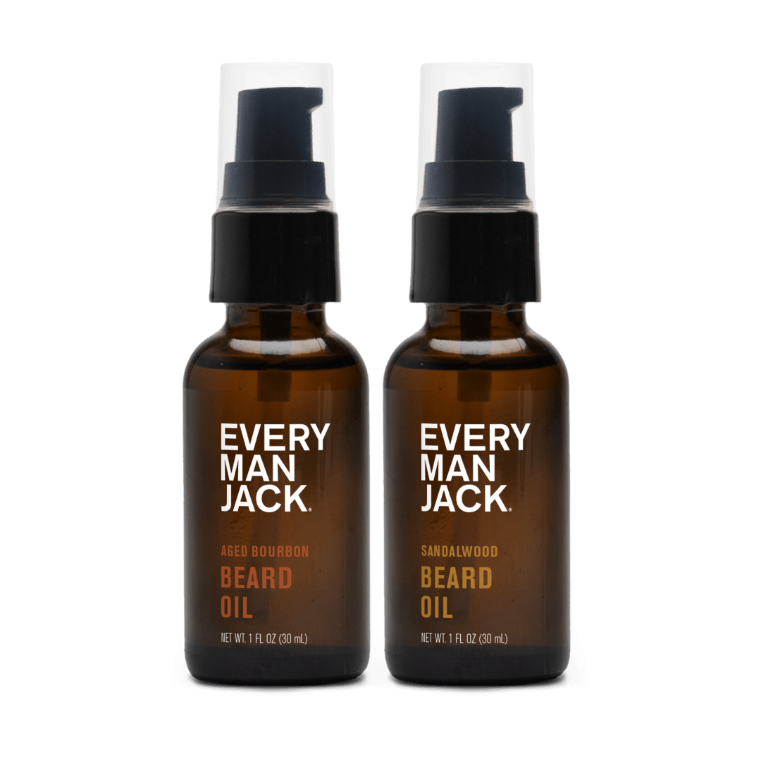 Every Man Jack Mens Beard Oil - Subtle Aged Bourbon & Sandalwood Fragrance - Deeply Moisturizes and Softens Your Beard and Adds a Natural Shine - Naturally Derived with Shea Butter - 1 fl oz (2 Pack)