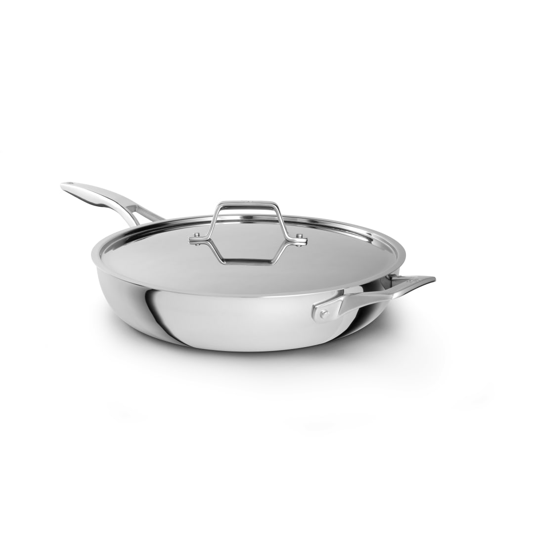 Calphalon Premier Ceramic Nonstick 12 inch Stainless Steel Frying Pan with Lid, Induction Ready Pan for Searing, Sauteing, Durable PFAS-Free Cookware, Dishwasher Safe, Macaron