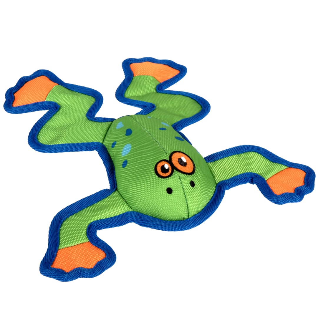 goDog Flap ‘N Fun Freddy Frog Squeaky Dog Toy, Plush with Chew Guard Technology, Green/Orange, Medium