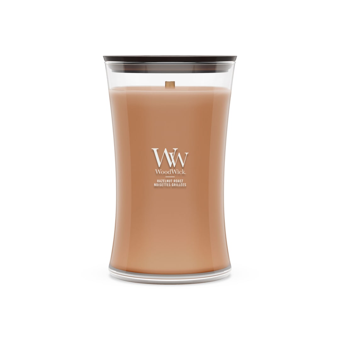 WoodWick Vela perfumada | Vela grande en forma de reloj de arena | Hazelnut Roast | Regalos perfectos para mujeres