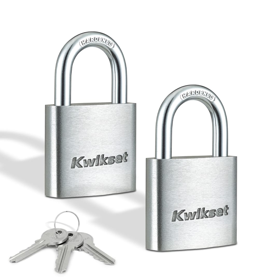 Kwikset Aluminum Padlock with Hardened Steel Shackle, 1-1/2 in Body, 7/8 in Shackle, 2 Pack