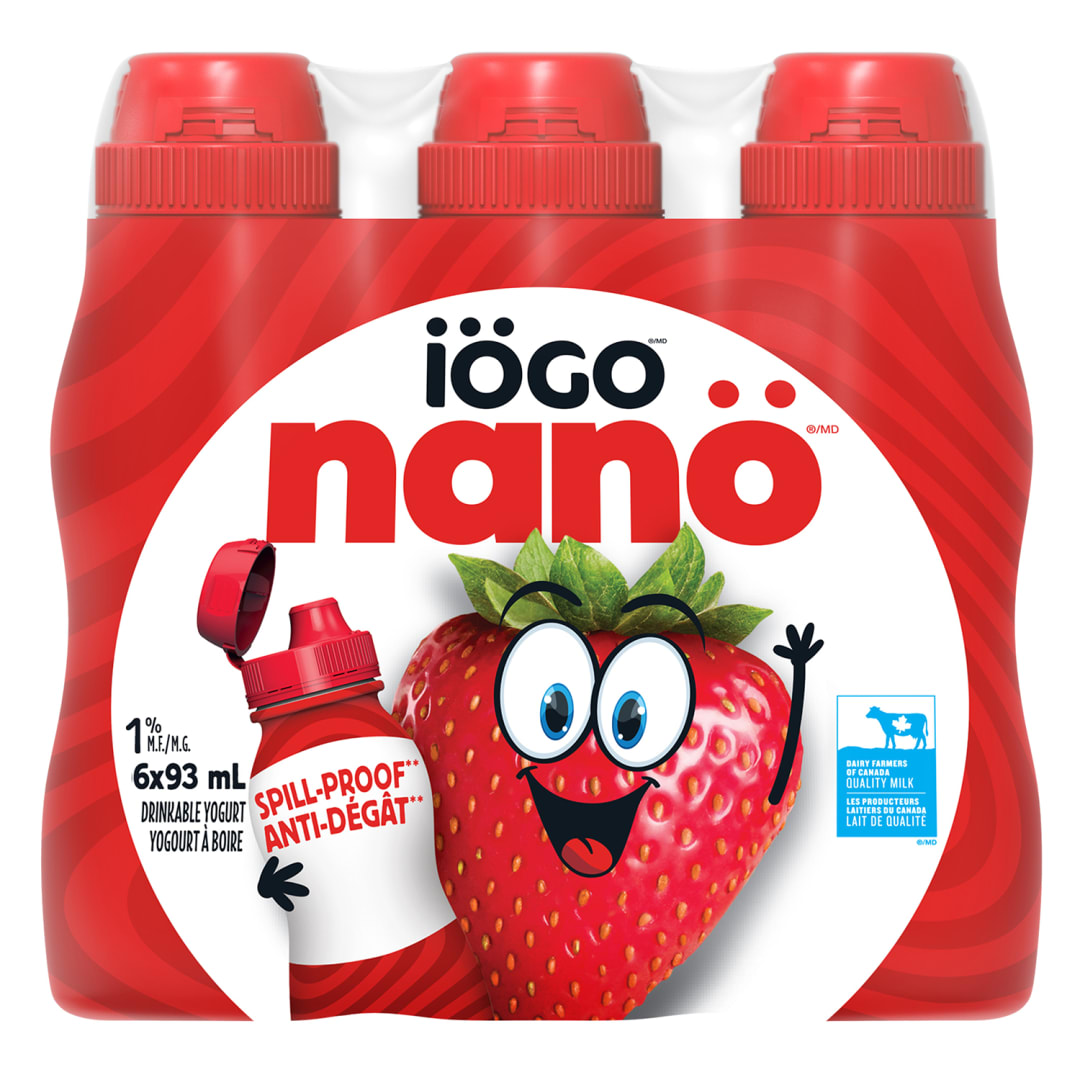 iÖGO nanö Strawberry 1% Drinkable Yogurt Bottles, 6x93ml