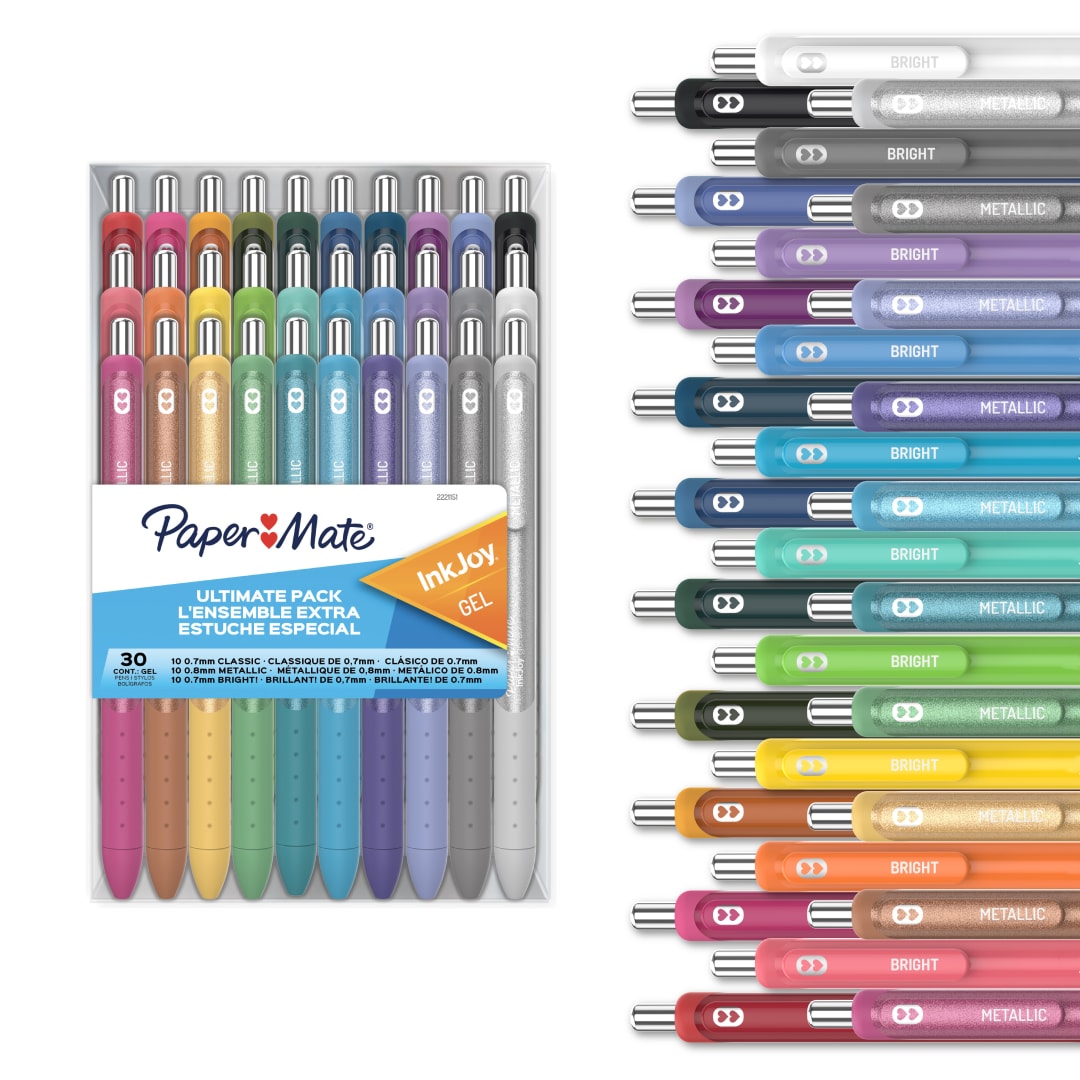 Paper Mate® InkJoy Gel Pens Ultimate Pack, Retractable Pens, Featuring Classic, Bright!, and Metallic Pens, Assorted, 30 Count