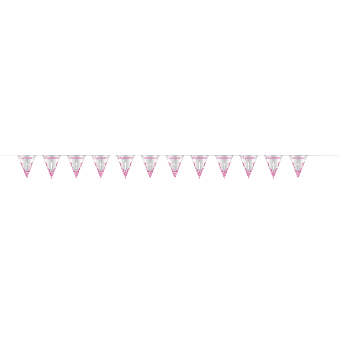Fancy Pink Cross Confirmation Foil Flag Banner, 9ft