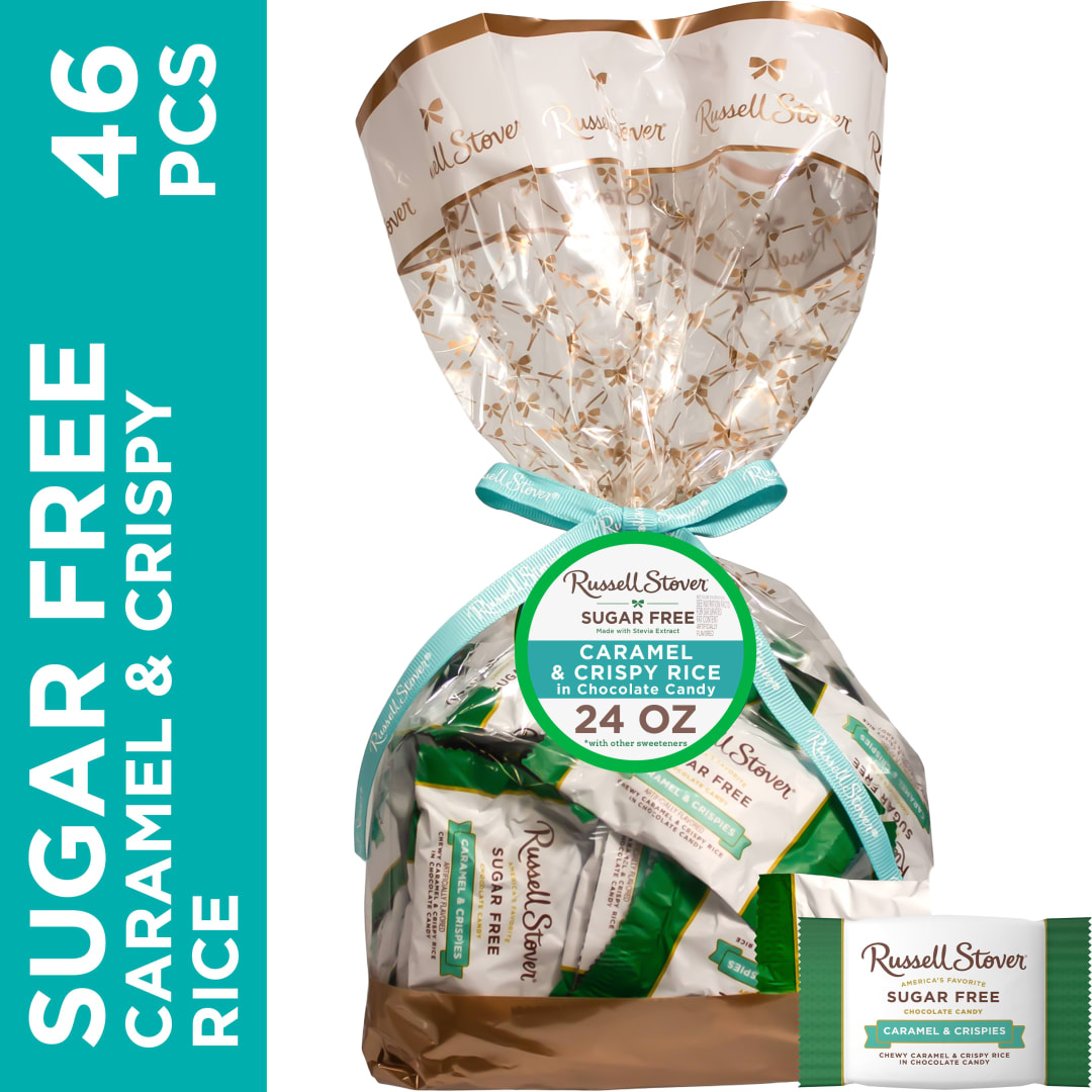 RUSSELL STOVER Sugar Free Caramel & Crispies in Chocolate Candy Gift Bag, 24 oz.