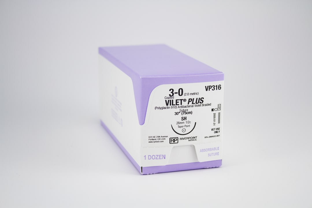 Vilet Plus Antibacterial PGLA Suture, USP 3-0 with 26mm SH Taper Point 1/2 Circle Needle, Violet, 75cm, Sterile