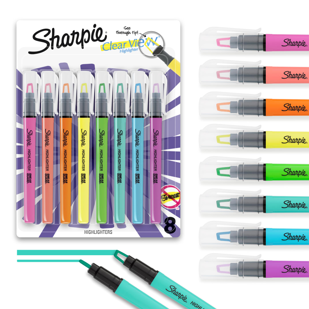 Sharpie Highlighter, Clear View Stick Highlighter with See-Through Chisel Tip, Assorted, 8 Count