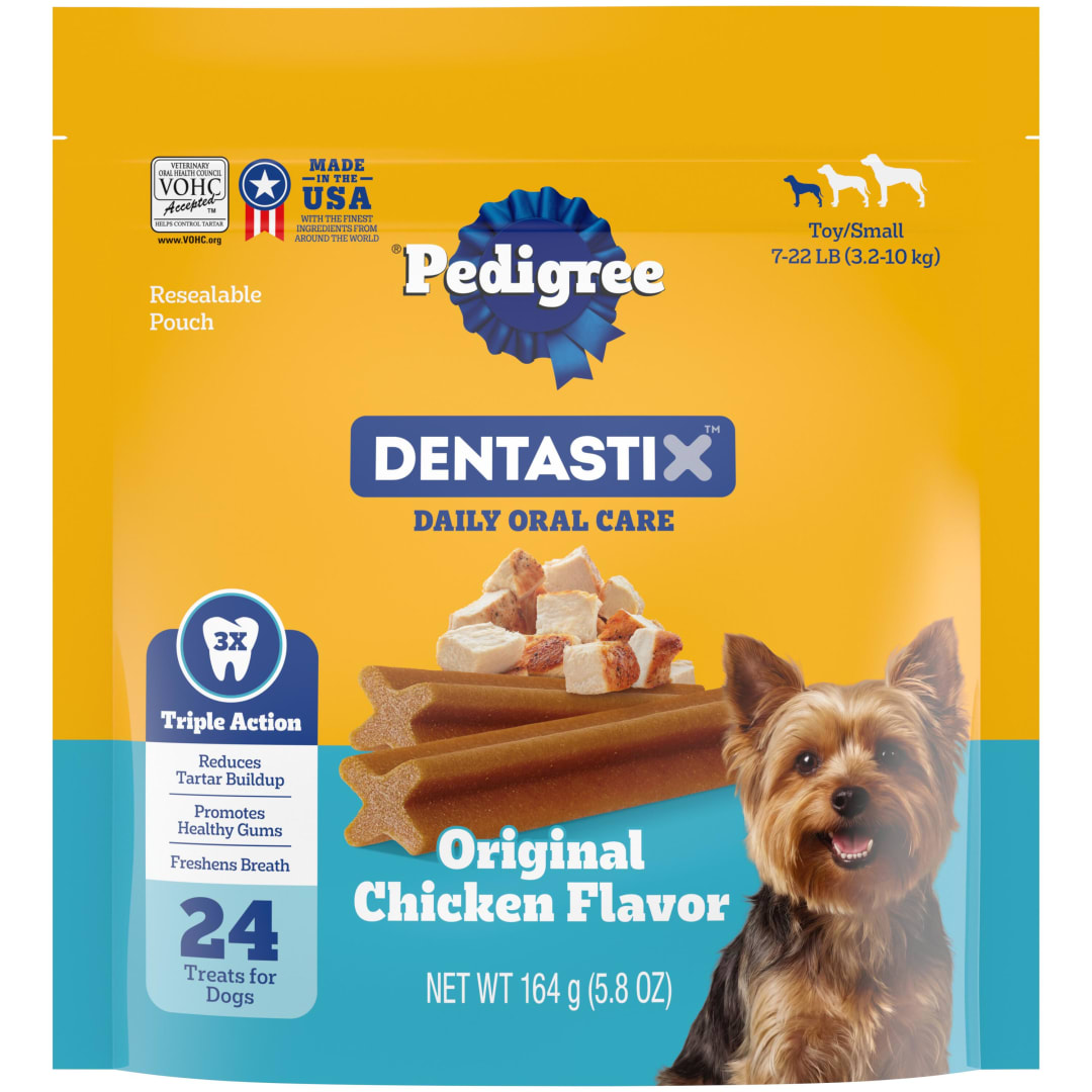 PEDIGREE DENTASTIX Toy/Small Dog Dental Treats Original Flavor Dental Bones, 5.8 oz. Pack (24 Treats)