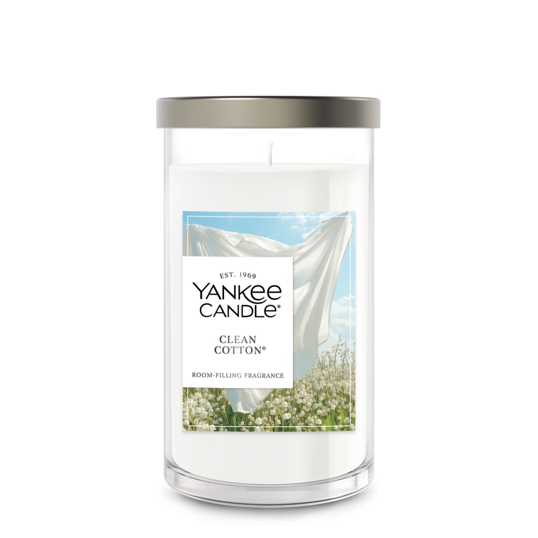 Yankee Candle® Medium Pillar Scented Candle with up to 115 Hour Burn Time, Premium Plant Wax Blend for Consistent Burn, 14.25 oz Pillar Candle with Room Filling Fragrance, Clean Cotton