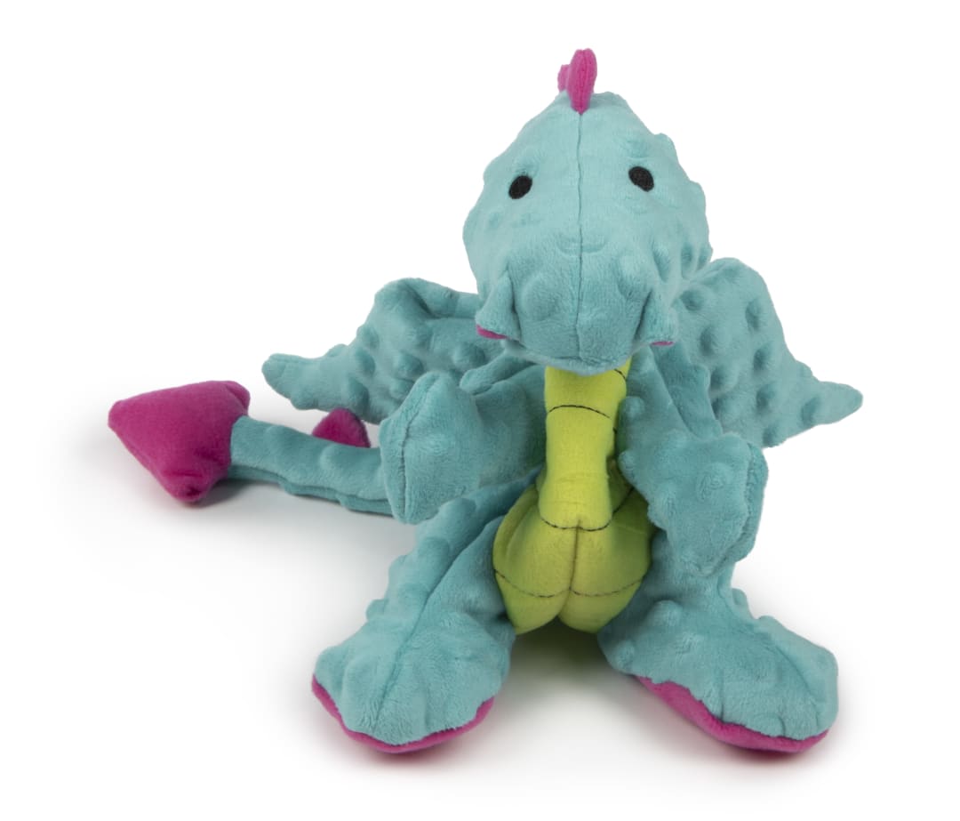 goDog Dragons Squeaky Plush Dog Toy With Chew Guard Technology, Turquoise, Large