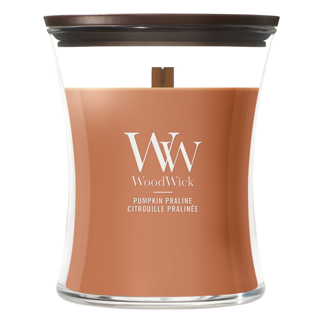 WoodWick Vela perfumada | Vela de tamaño mediano en forma de reloj de arena | Pumpkin Praline | Regalos perfectos para mujeres