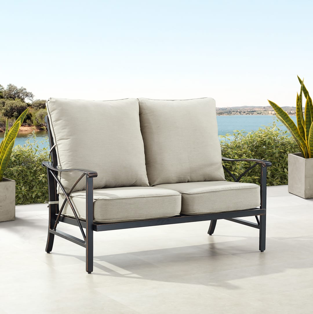Black Aluminum Patio Deep Seating Loveseat with Cushions