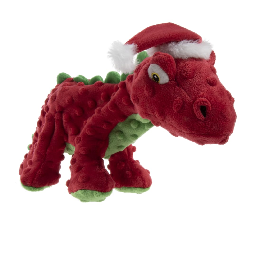goDog Dinos Spike Squeaky Plush Dog Toy, Chew Guard Technology, Holiday, Red, Large