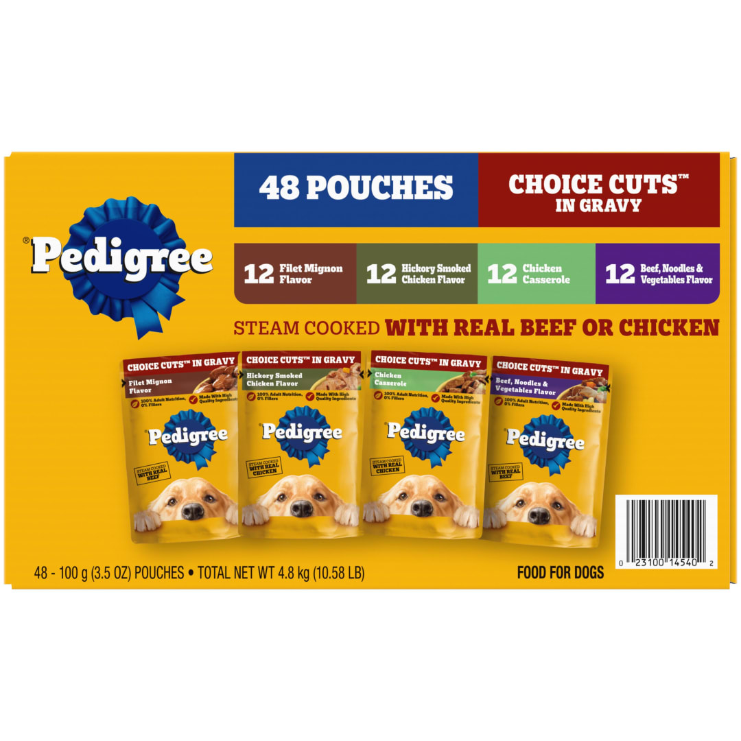 Pedigree Choice Cuts In Gravy Dog Food Variety Pack, 3.5 oz Pouches, 48-Count