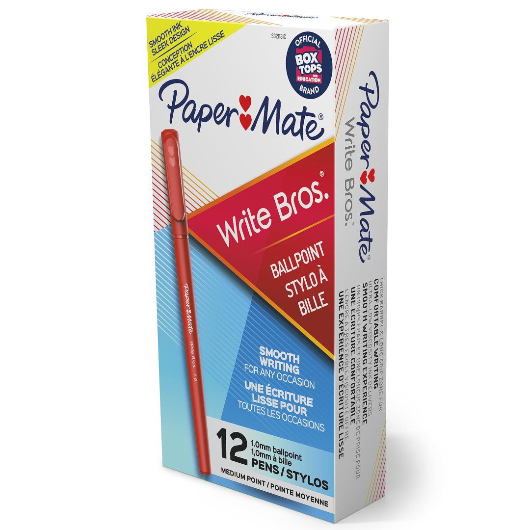 Paper Mate Ballpoint Pens, Write Bros. Red Ink Pens, Medium Point (1.0 mm), 12 Count