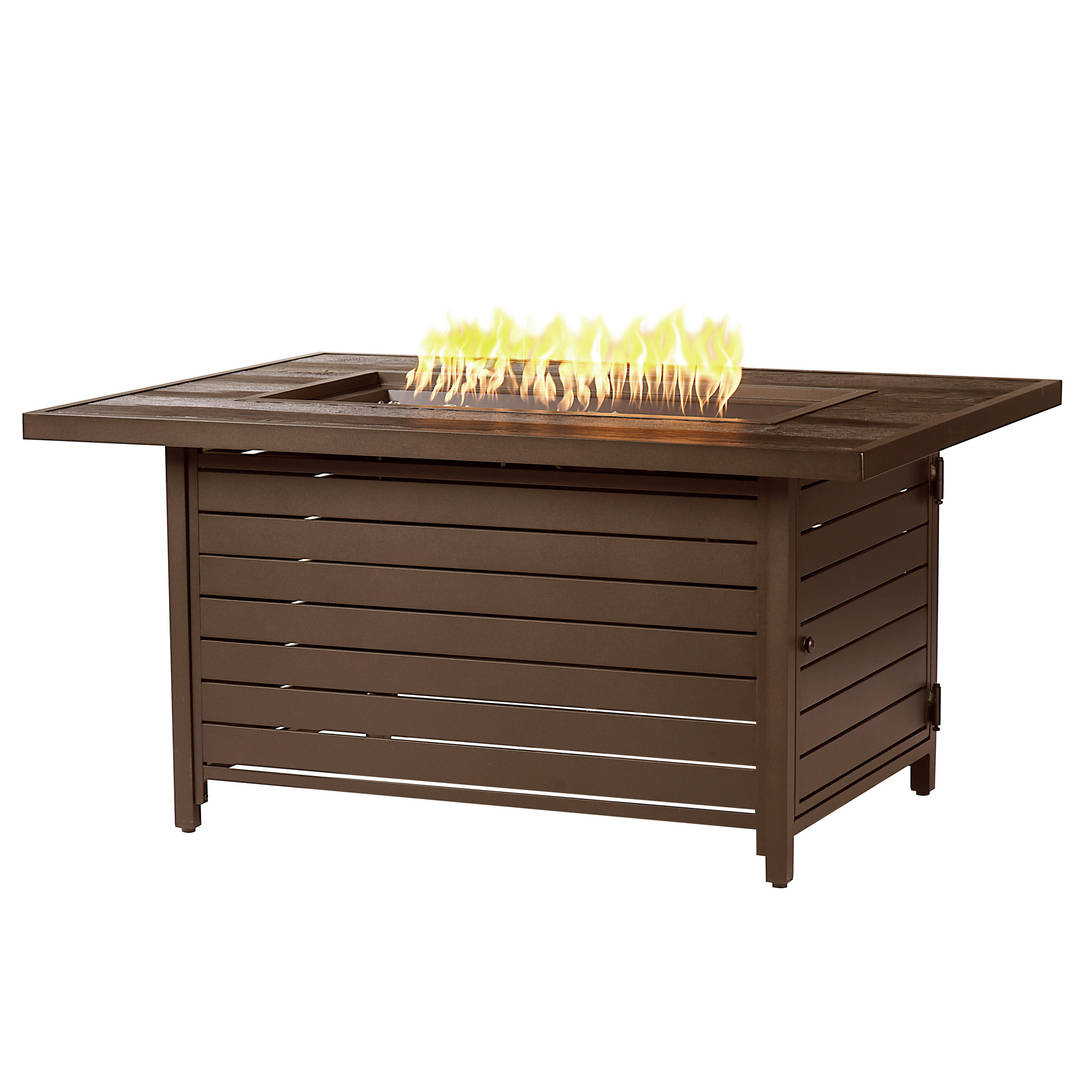 Rectangular 48 in. x 36 in. Aluminum Propane Fire Pit Table, Glass Beads, Two Covers, Lid, 55,000 BTUs in Brown Finish