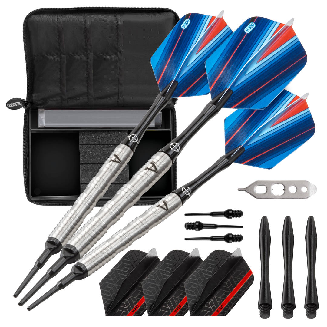 Viper Sidewinder Tungsten Soft Tip Darts Shark Fin Barrel 18 Grams and Casemaster Select Black Nylon Dart Case