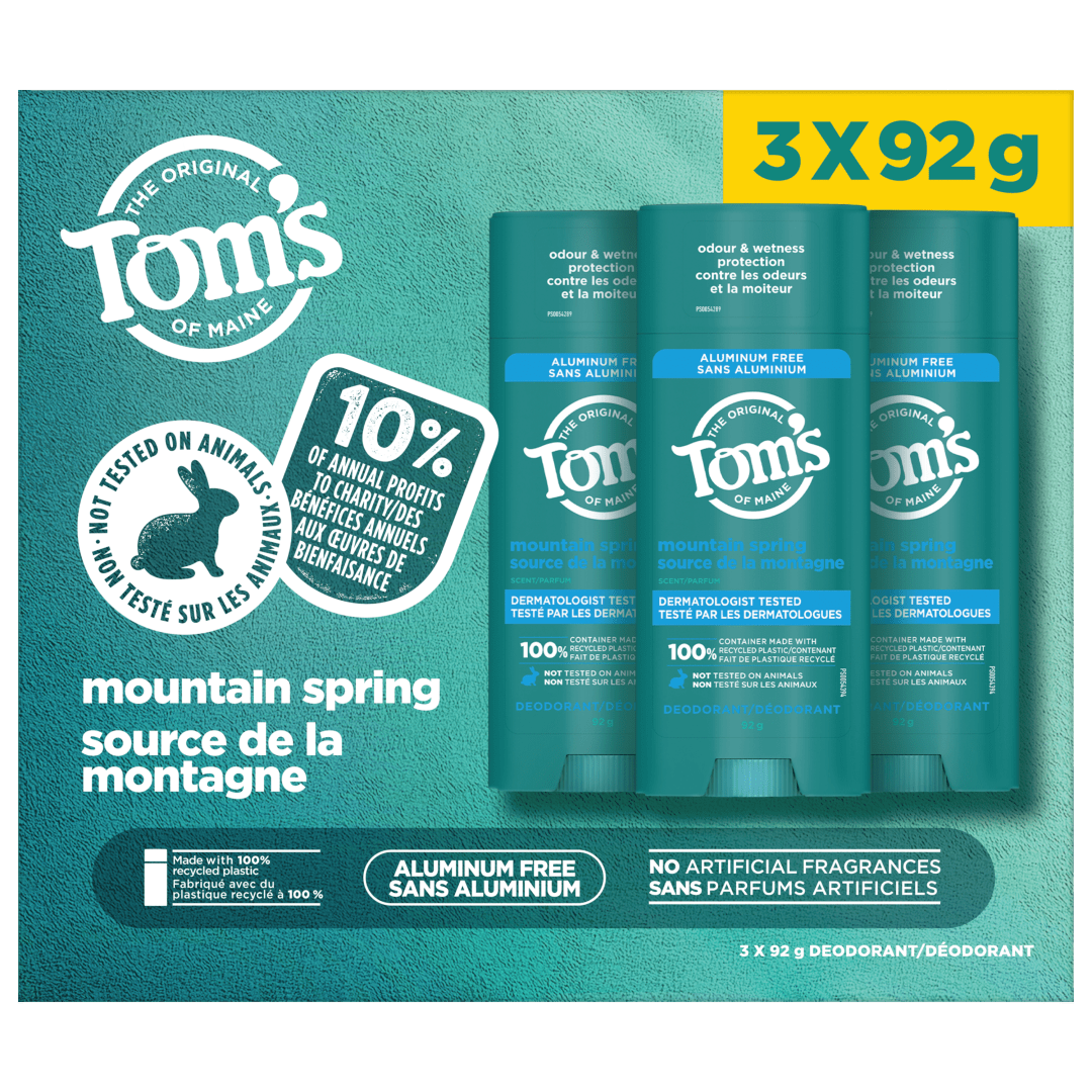 Tom’s of Maine Mountain Spring Natural Deodorant for Men and Women, Aluminum Free, 3 x 92 g